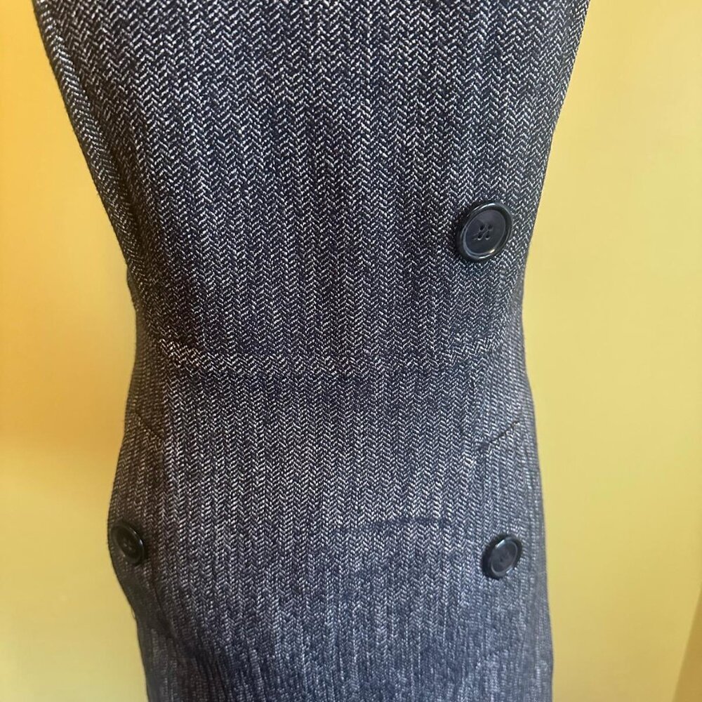 Next NWT Grey Tweed Herringbone Sheath Dress Sleeveless Button Detail Workwear - Picture 6 of 7